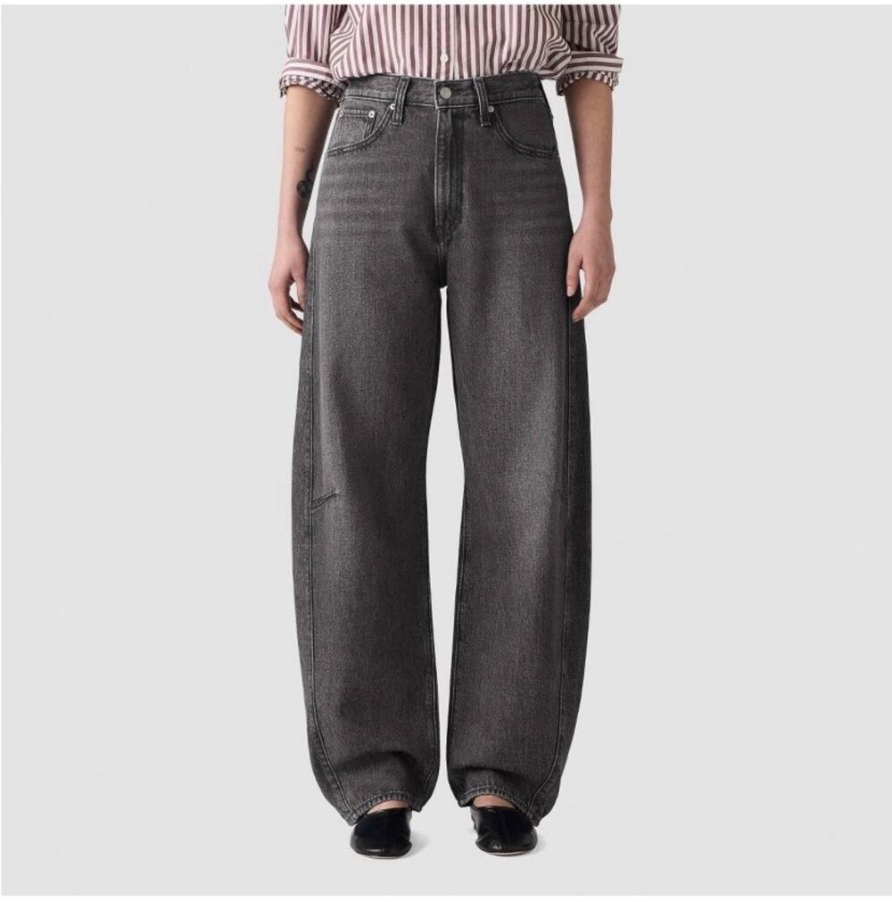 Levi's Jeans Women 29 Cinch Barrel Past Lives Black Darted Baggy High Rise Curve